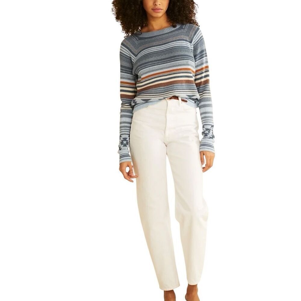 Pendleton Raglan Cotton Striped Western Boho Fitted Crewneck Sweater Women's L